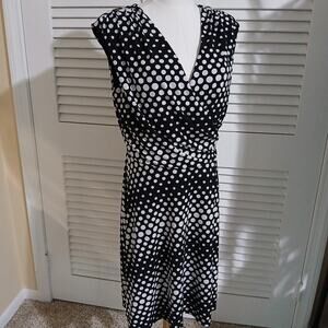 ALYX Limited Large gathered-sleeveless wrap-front black/white polka dot A Line